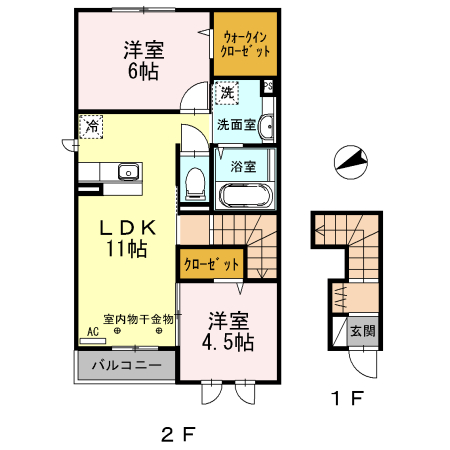 八王子市狭間町のアパートの間取り