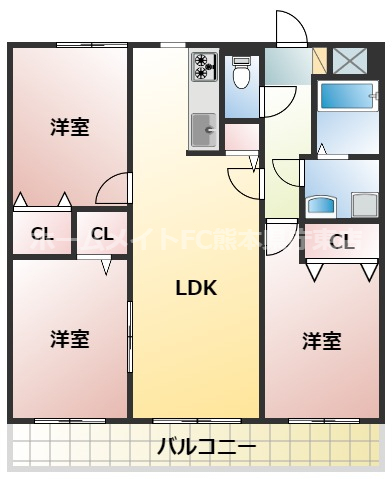 熊本市中央区大江のマンションの間取り