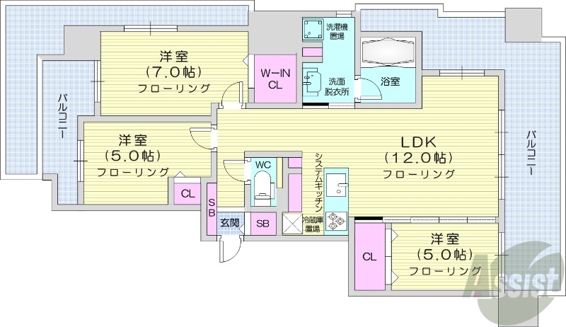 札幌市中央区南十五条西のマンションの間取り