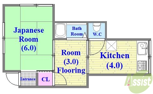 神戸市須磨区関守町のアパートの間取り