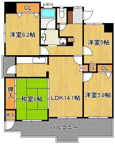 北九州市戸畑区新池のマンションの間取り