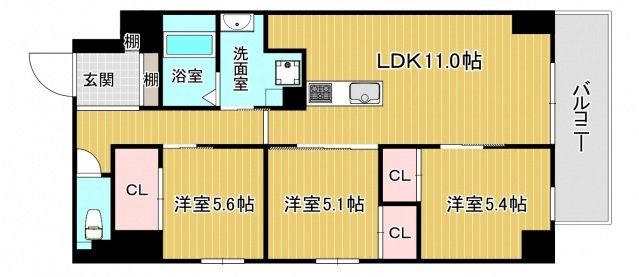 東大阪市足代北のマンションの間取り