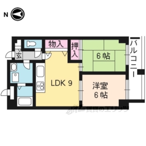 京都市右京区太秦上ノ段町のマンションの間取り