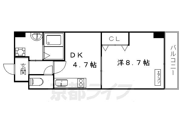 京都市左京区高野清水町のマンションの間取り