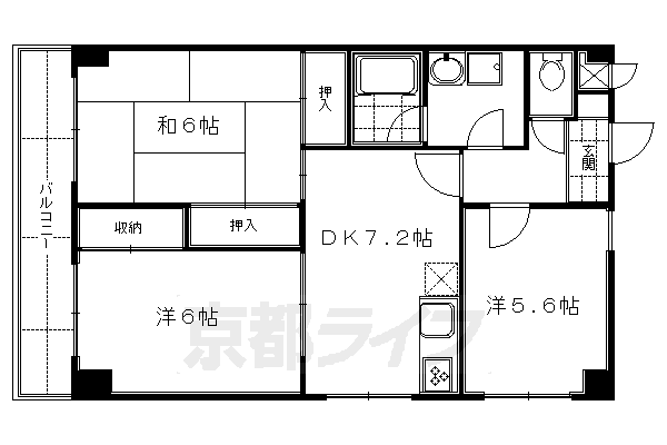 京都市伏見区竹田段川原町のマンションの間取り