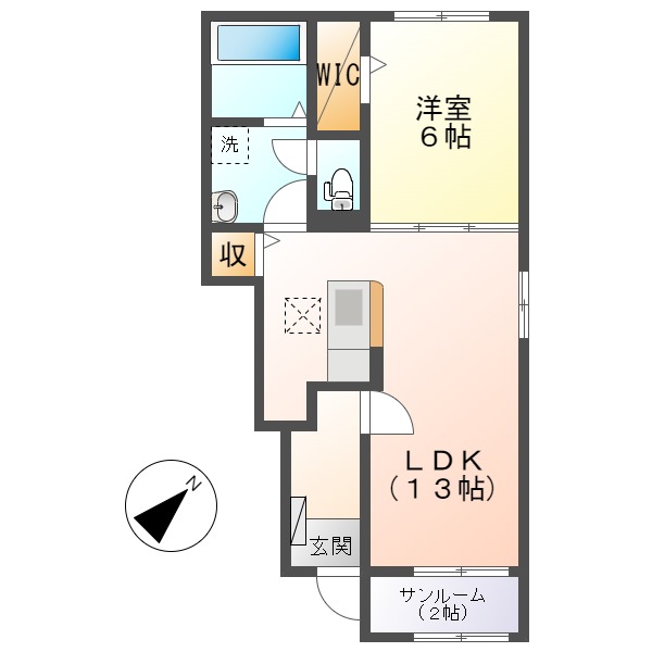 倉敷市南畝のアパートの間取り