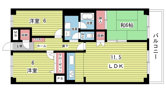 豊中市西緑丘のマンションの間取り