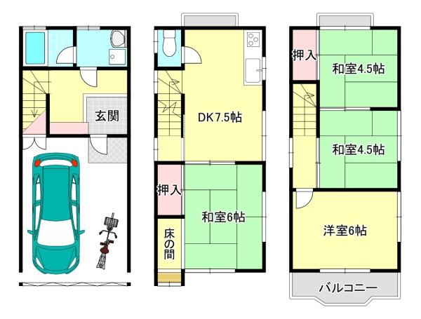 京阪本線 萱島駅 徒歩7分 3階建 築36年の間取り写真