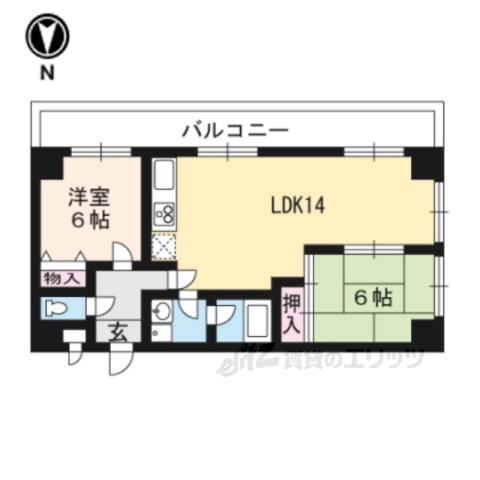 京都市左京区高野上竹屋町のマンションの間取り