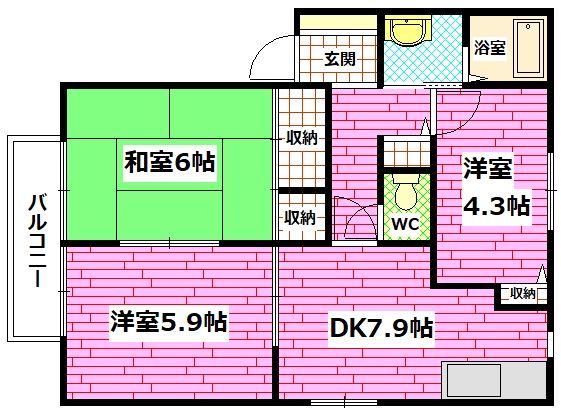 安芸郡海田町寺迫のアパートの間取り