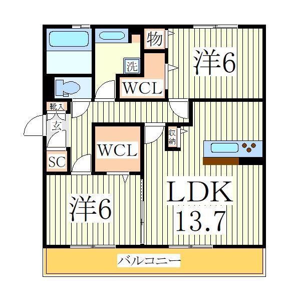 Ｖｅｒｄｅ　Ｂ棟の間取り