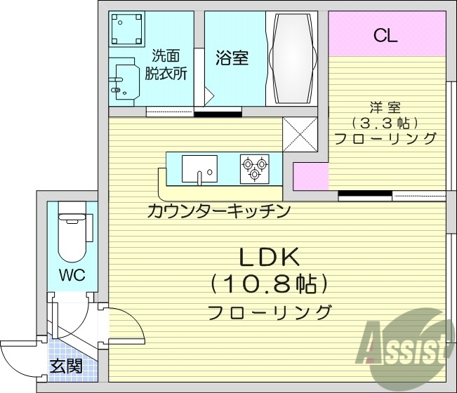 仙台市青葉区堤町のアパートの間取り