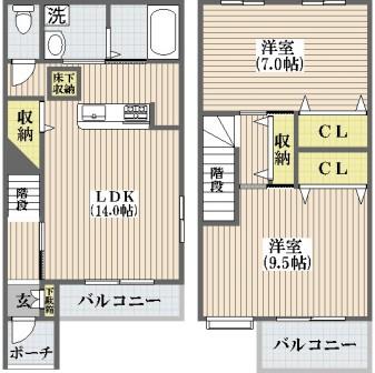 ＪＲおおさか東線 新加美駅 徒歩4分 2階建 築16年の間取り写真