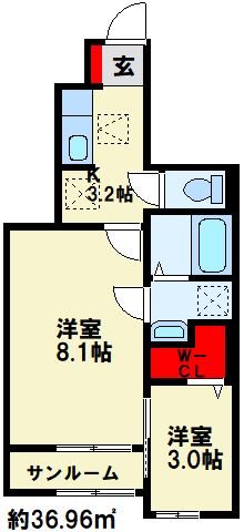 ＪＲ鹿児島本線 折尾駅 徒歩12分 3階建 築4年の間取り写真