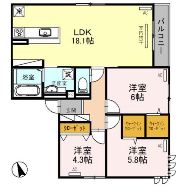 大阪市住吉区万代のアパートの間取り