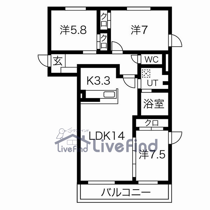 札幌市白石区中央三条のマンションの間取り