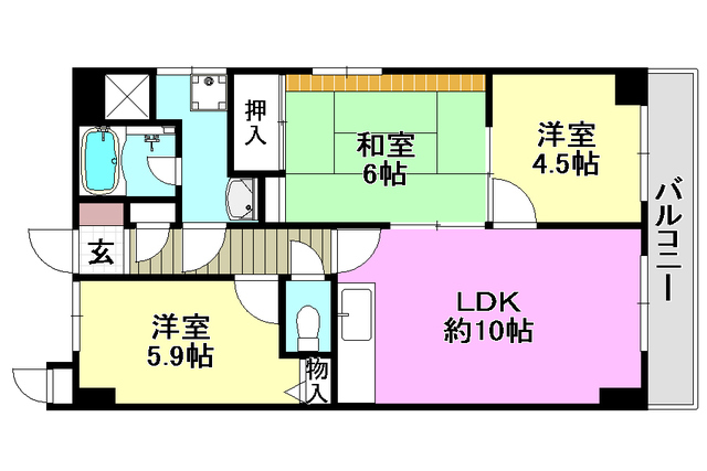 摂津市東一津屋のマンションの間取り