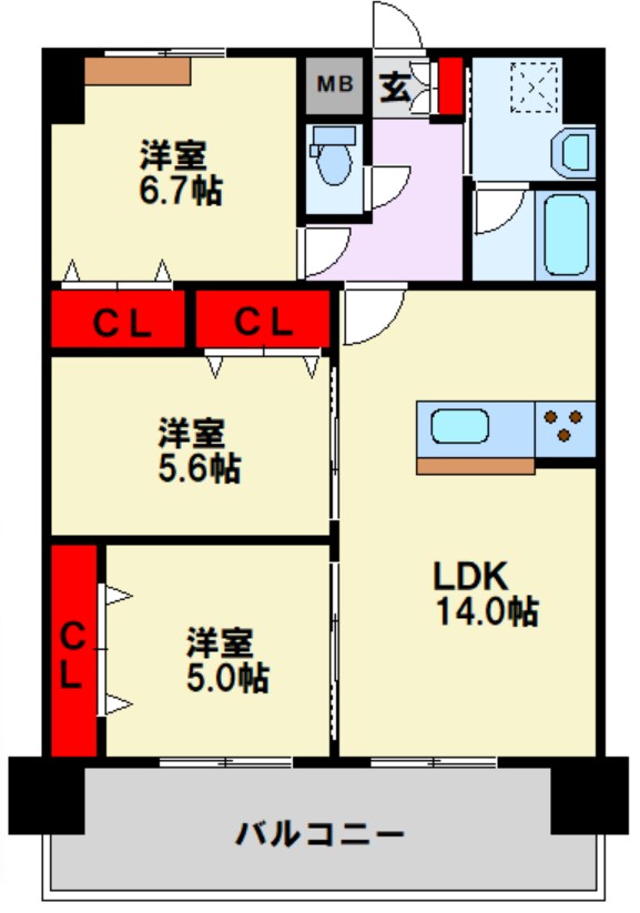 ＪＲ日豊本線 城野駅 徒歩23分 14階建 新築の間取り写真