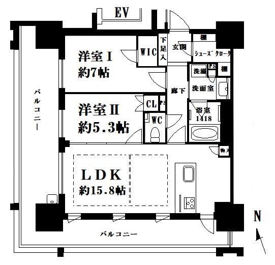 福岡市中央区桜坂のマンションの間取り