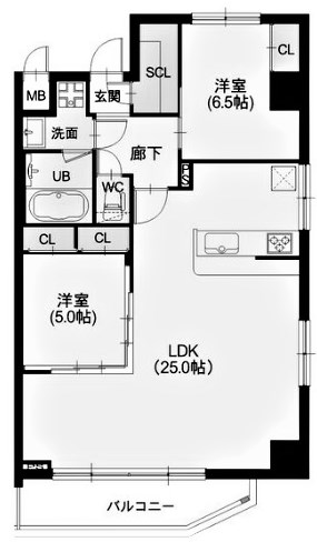 西宮市大屋町のマンションの間取り