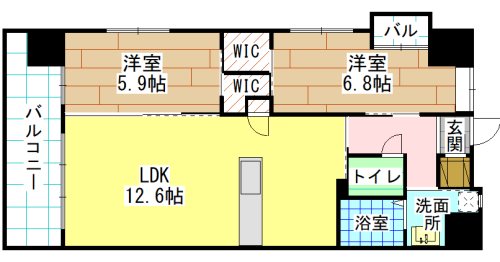 北九州市小倉北区東城野町のマンションの間取り