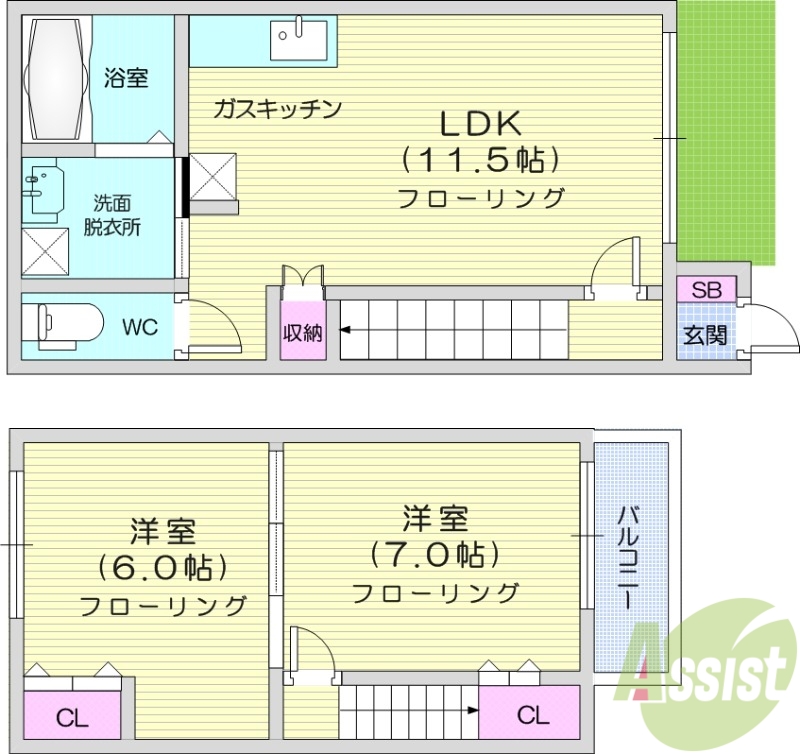 名取市飯野坂のアパートの間取り