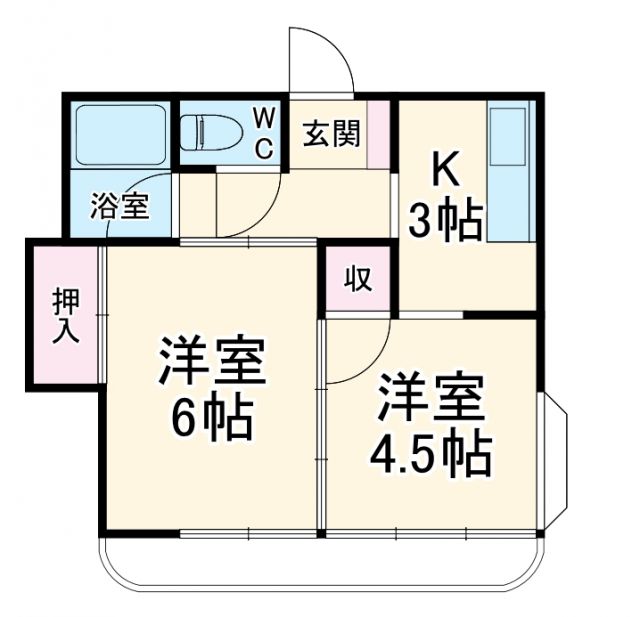 浜松市中央区高丘北のアパートの間取り