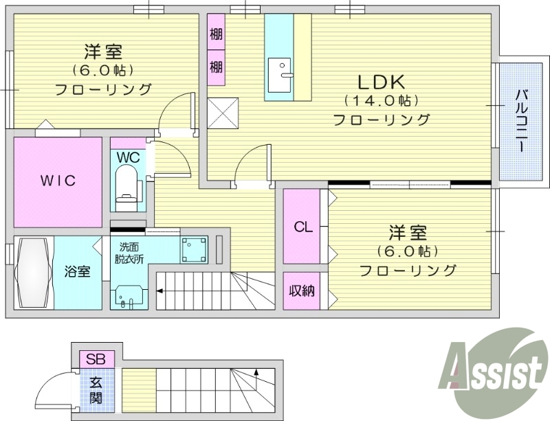 仙台市太白区山田上ノ台町のアパートの間取り