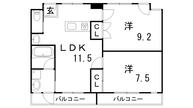 神戸市長田区雲雀ケ丘のマンションの間取り