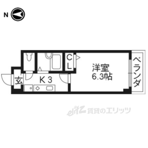 京都市北区衣笠高橋町のマンションの間取り