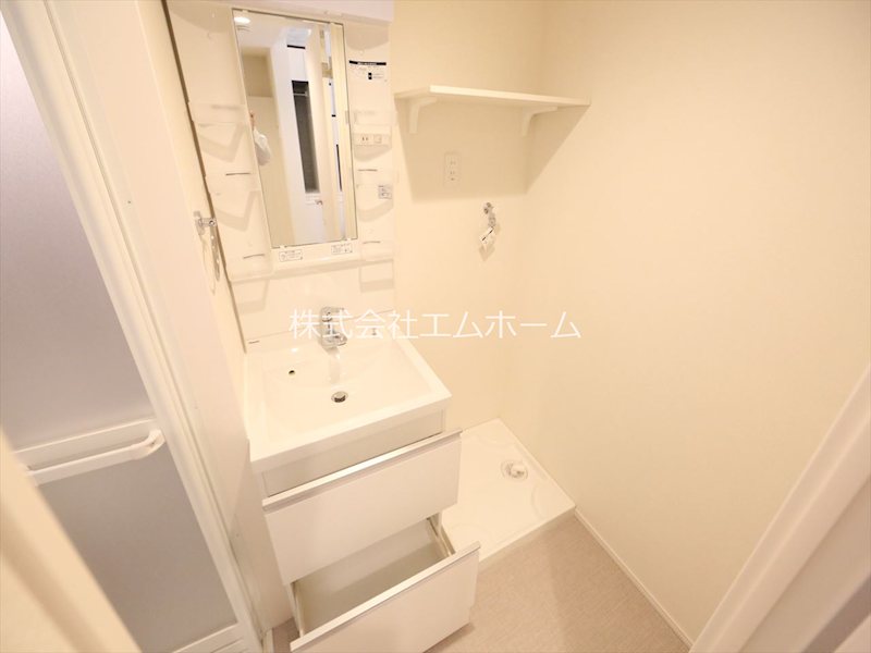 洗面設備　脱衣所　独立洗面台（シャンプードレッサー付）収納スペース有
