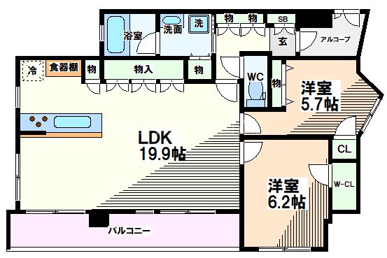 ＪＲ中央線 国立駅 徒歩4分 14階建 築26年の間取り写真