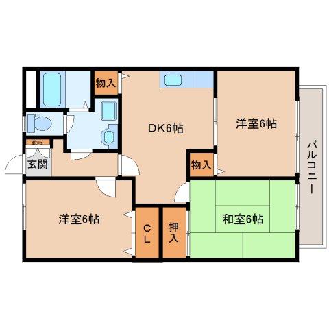近鉄生駒線 一分駅 徒歩5分 2階建 築31年の間取り写真