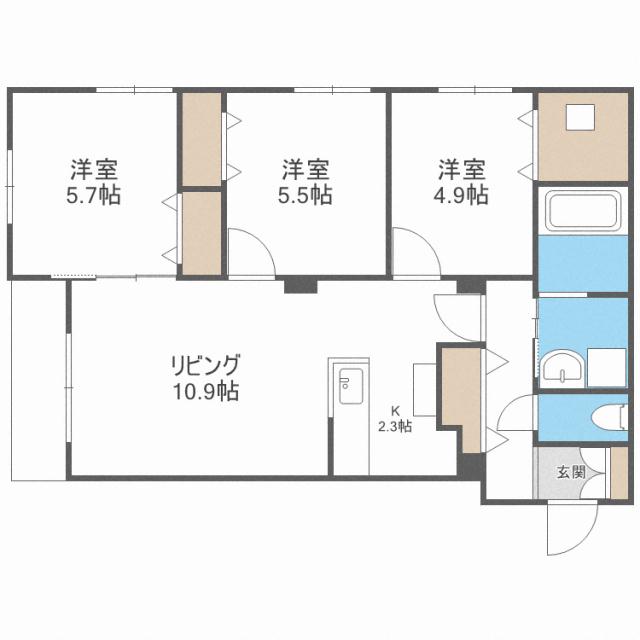 札幌市東区北十一条東のマンションの間取り