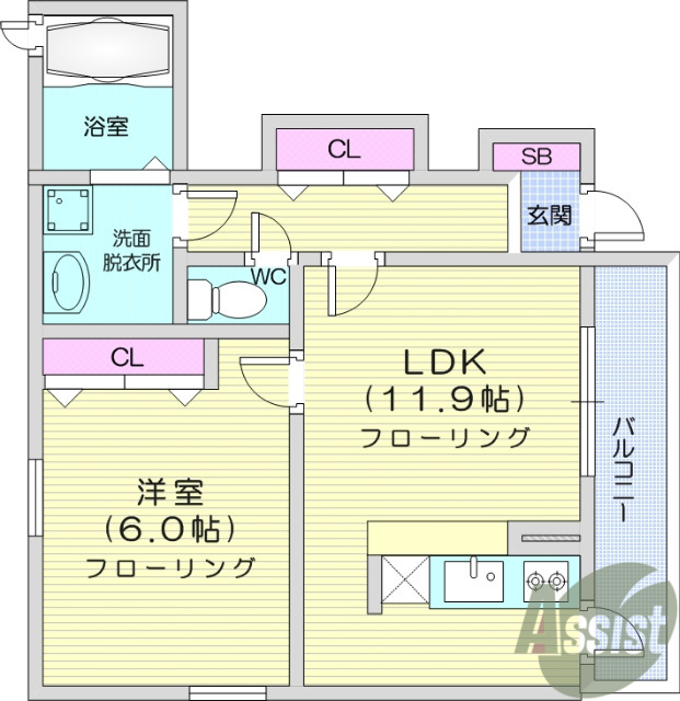 仙台市青葉区下愛子のアパートの間取り