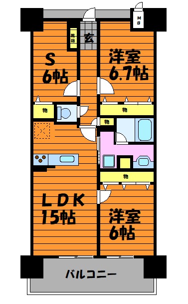 倉敷市阿知のマンションの間取り