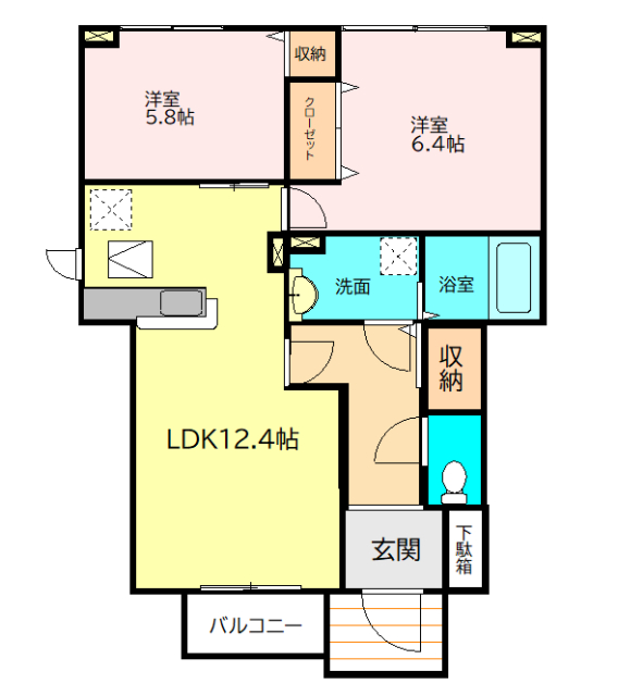 仙台市若林区大和町のアパートの間取り