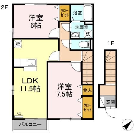 赤磐市円光寺のアパートの間取り