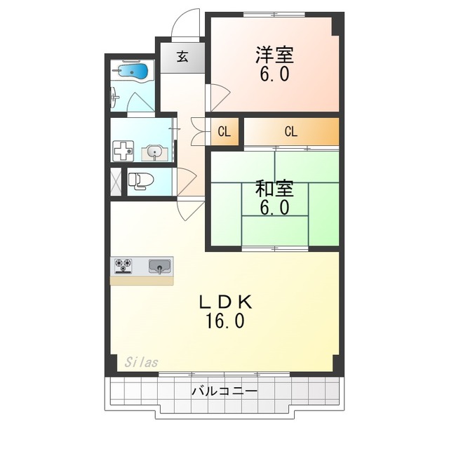 京都市下京区中堂寺坊城町のマンションの間取り