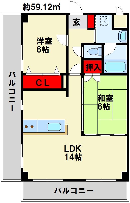 北九州市八幡西区別所町のマンションの間取り