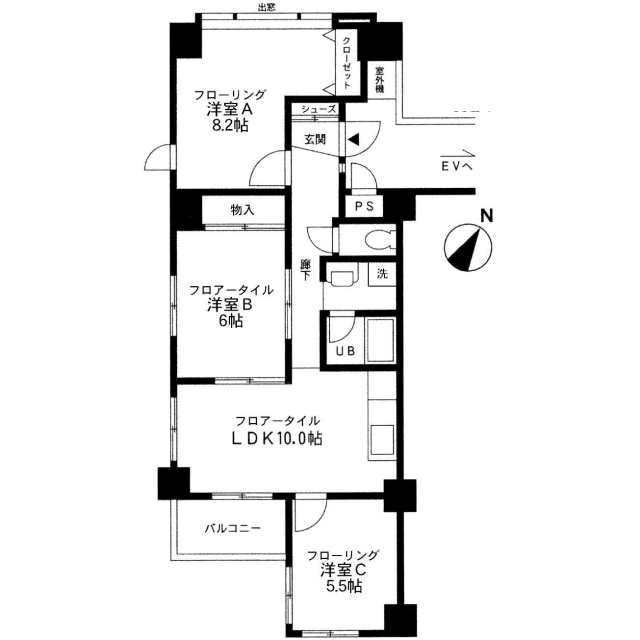 神戸市東灘区御影のマンションの間取り