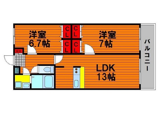 岡山市北区中井町のマンションの間取り