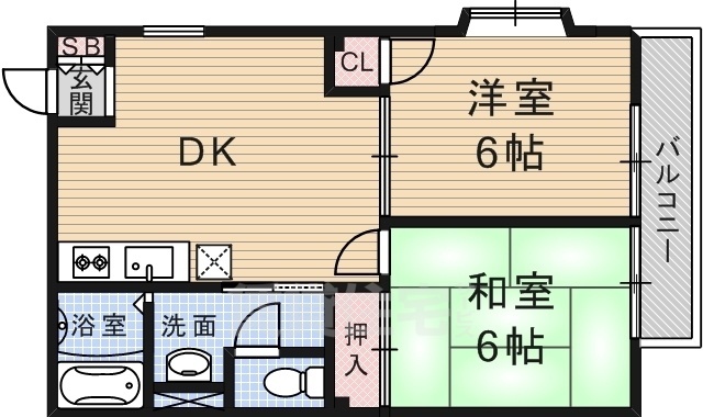 京都市伏見区深草大亀谷内膳町のアパートの間取り