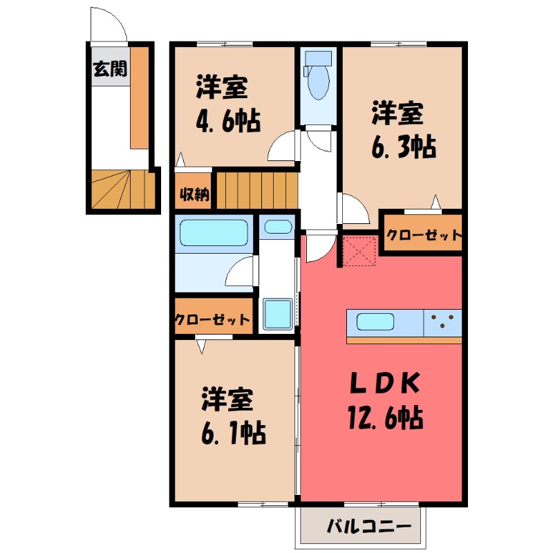 【宇都宮市鶴田町のアパートの間取り】