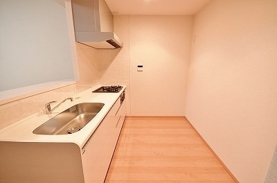 キッチン　キッチン背面にも食器棚が置ける広さがしっかりあります