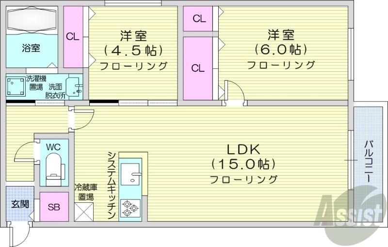 札幌市中央区南二十二条西のマンションの間取り