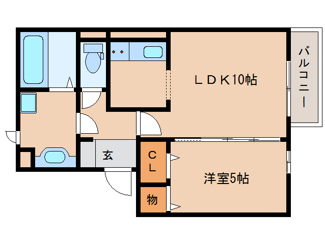 奈良市押熊町のアパートの間取り