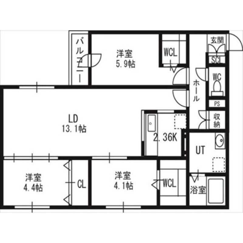 アルファスクエア北12西3の間取り