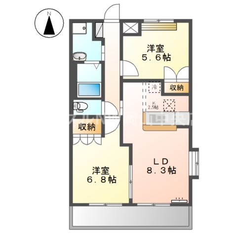 岡山市中区高屋のアパートの間取り