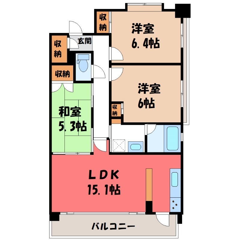 鹿沼市朝日町のマンションの間取り